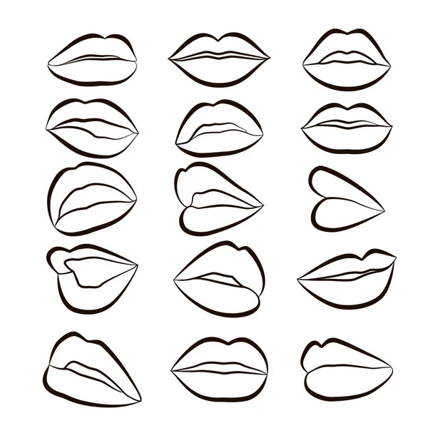 Conjunto Lábios Formas Diferentes Ilustração Vetorial — Vetor de Stock
