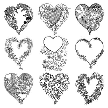 set of hand drawn hearts, heart, love, valentine, valentines day, vector illustration