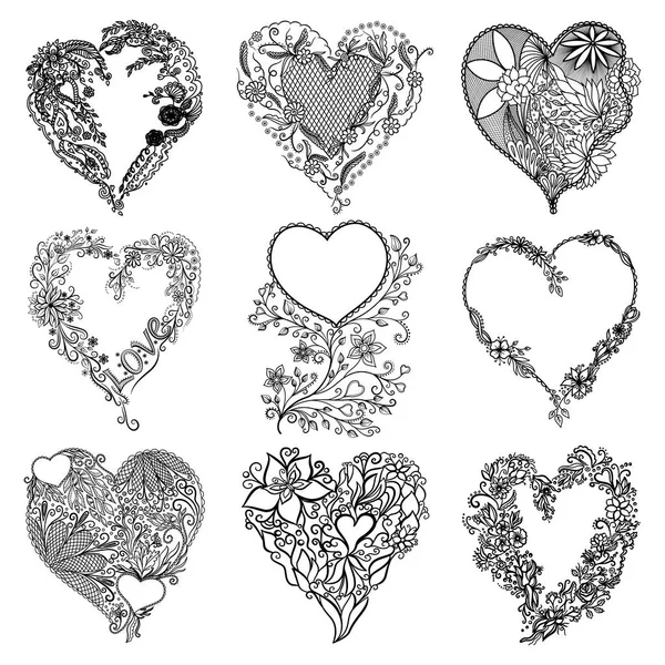 Set Hand Drawn Hearts Heart Love Valentine Valentines Day Vector — 图库矢量图片