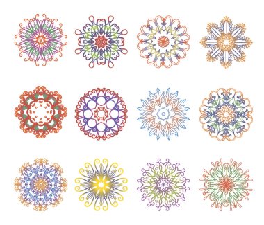 Bir dizi vektör mandala elementleri. yuvarlak süs.