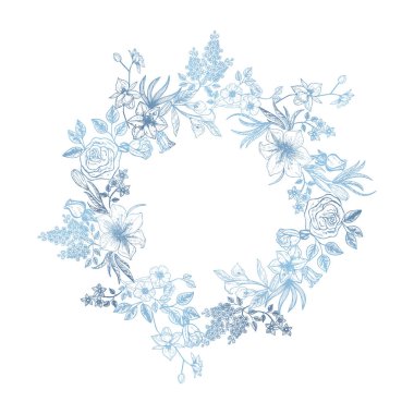 Çiçekli ve yapraklı çiçek çerçevesi. vektör illüstrasyonu