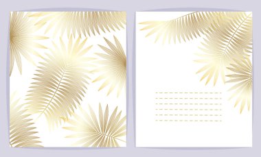 Palmiye yaprakları ve altın parıltısıyla tropikal bir arka plan. vektör illüstrasyonu