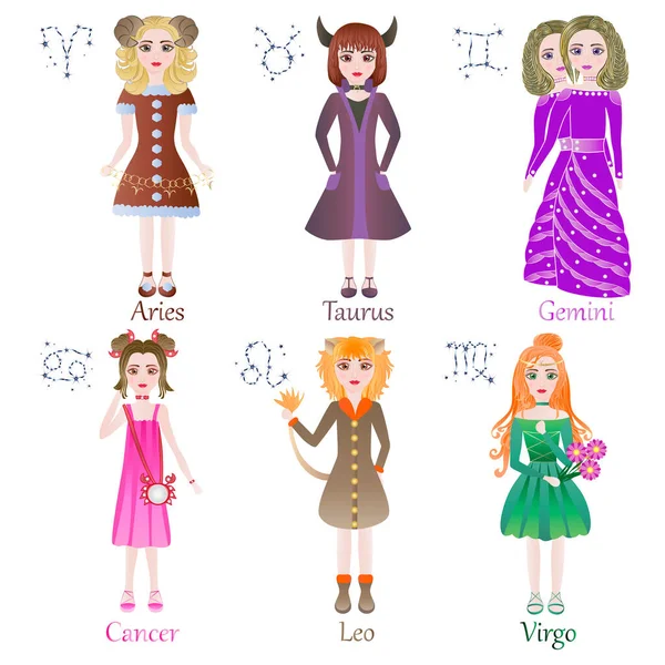 Collection Astrological Signs Chibi Style Vector Illustration — Stock vektor