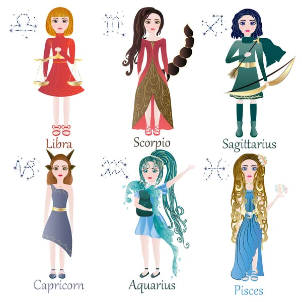 Collection Astrological Signs Chibi Style Vector Illustration — Vector de stock