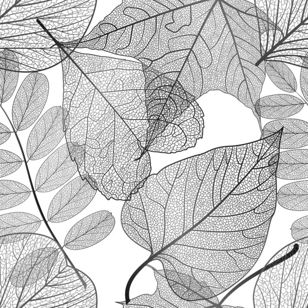 Nahtloses Muster Mit Blättern Schwarz Weiß — Stockvektor