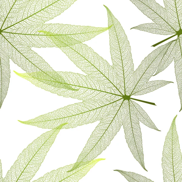 Seamless Pattern Green Leaves Maple Leaf White Background — Vetor de Stock