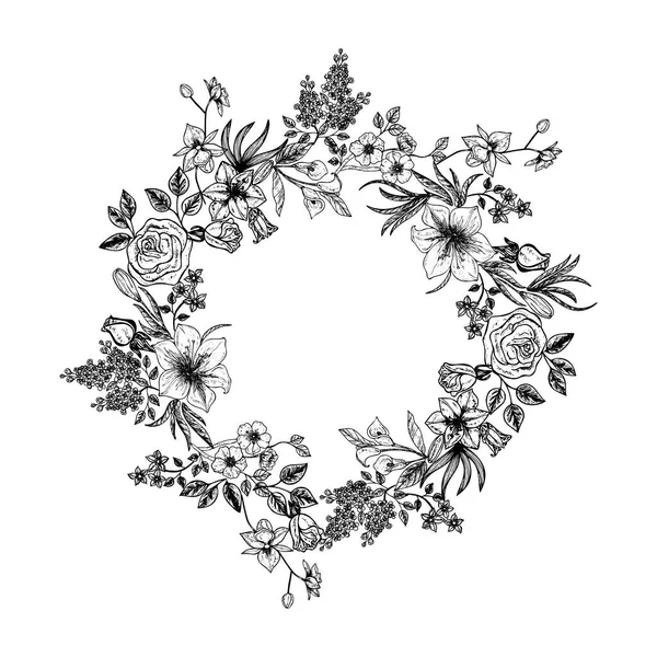 Vector Illustration Floral Wreath Flowers — Archivo Imágenes Vectoriales