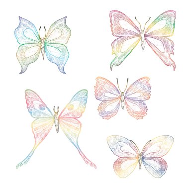 Beyaz arka planda izole edilmiş kelebekler.