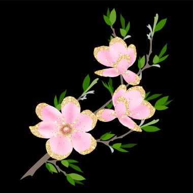 Güzel çiçek ve yaprakların vektör çizimi, soyut arkaplan