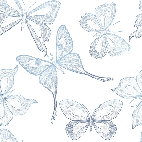 Patrón Sin Costuras Con Mariposas Dibujadas Mano Ilustración Vectorial — Vector de stock