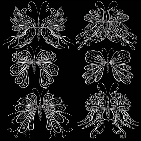 Set Silver Butterfly Vector Illustration — Wektor stockowy