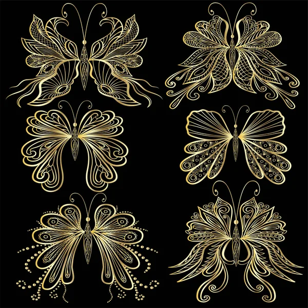 Set Goldschmetterling Vektorillustration — Stockvektor