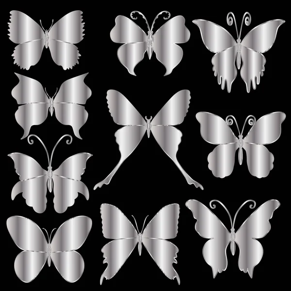 Set Van Zwarte Witte Vlinders — Stockvector