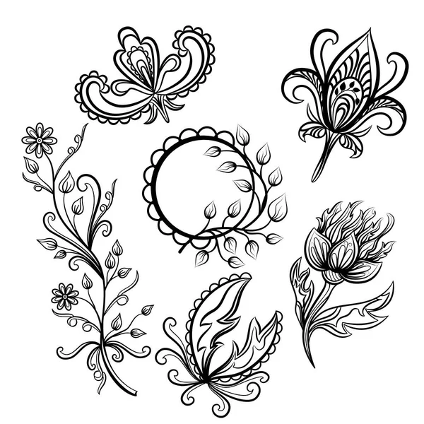 Tasarım için çiçek elementlerinin vektör çizimi