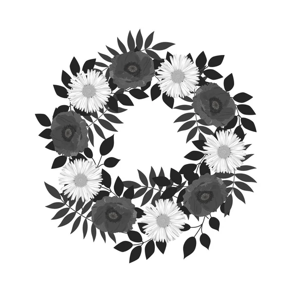 Corona Floral Con Flores Hojas — Archivo Imágenes Vectoriales
