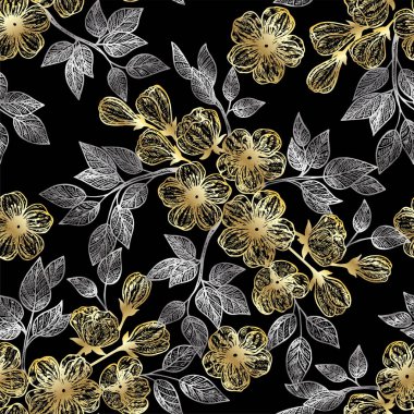 Çiçek elementleriyle kusursuz desen. vektör illüstrasyonu.