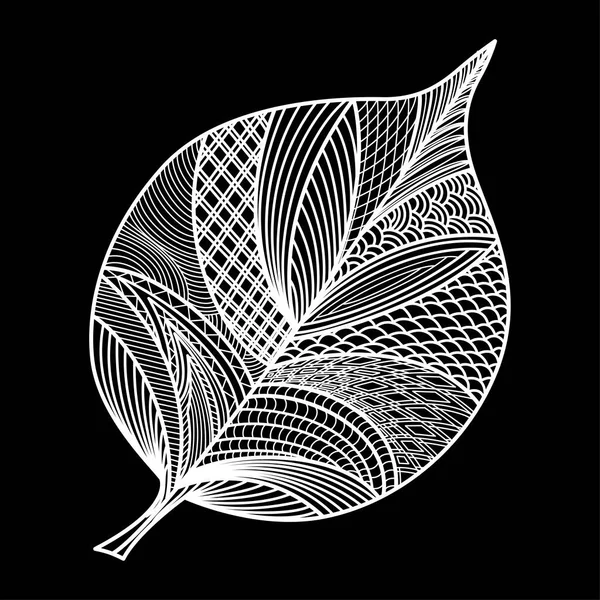 Векторная Иллюстрация Черно Белого Рисунка Листьями — стоковый вектор