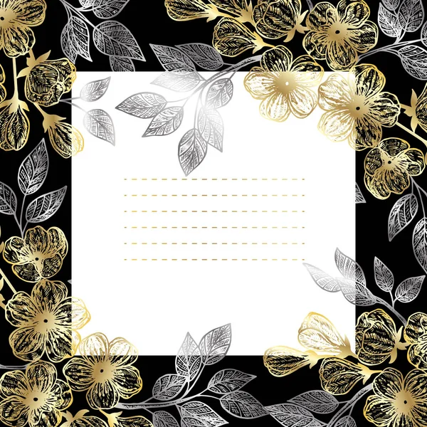 Floral Background Golden Leaves Flowers — Stockvektor