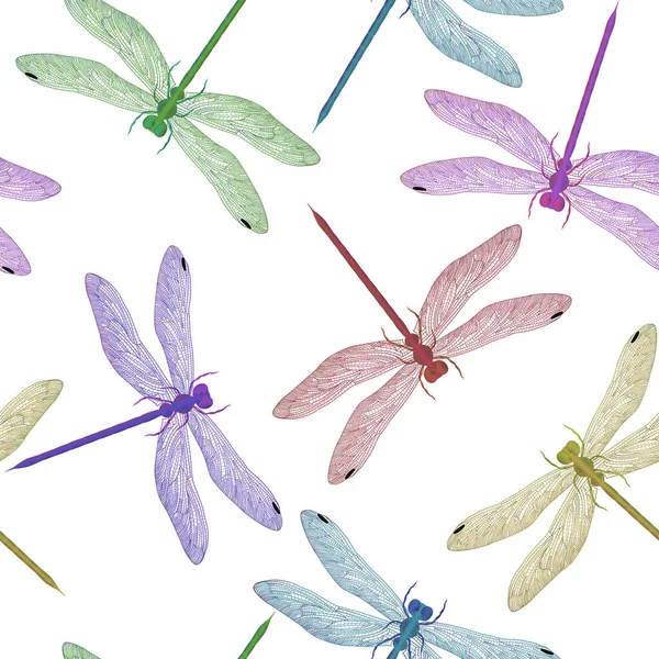 Seamless Pattern Dragonflies Insects Vector Illustration —  Vetores de Stock