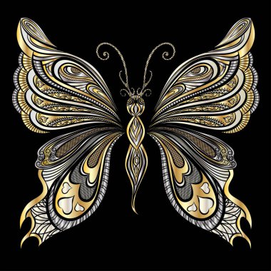 Siyah beyaz bir kelebek ve siyah bir arka plan