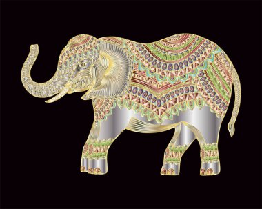 Siyah arka planda güzel bir deseni olan bir fil.