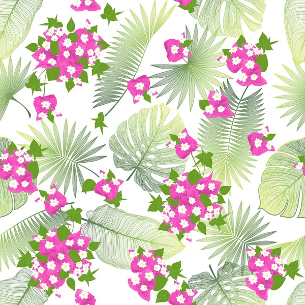 Seamless Pattern Tropical Flowers Leaves Berries Stars Black Background — Stok Vektör