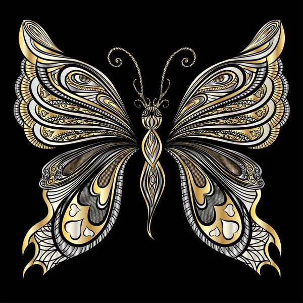 Black White Butterfly Dark Background — Stock Vector