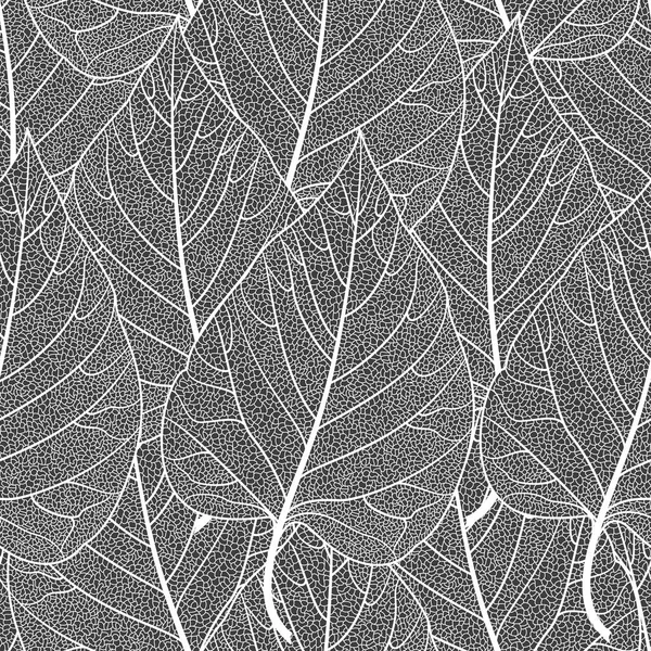 Black White Vector Seamless Pattern Leaves Branches — Vetor de Stock