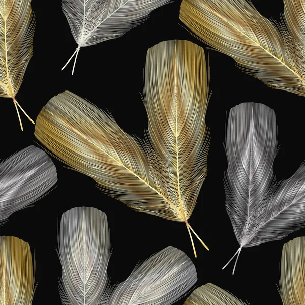 Seamless Pattern Watercolor Feather Background Hand Painted Black Textured Surface — Archivo Imágenes Vectoriales