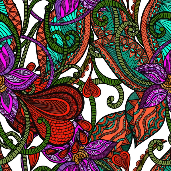 Vector Hand Drawn Seamless Pattern Abstract Ethnic Floral Background — Image vectorielle