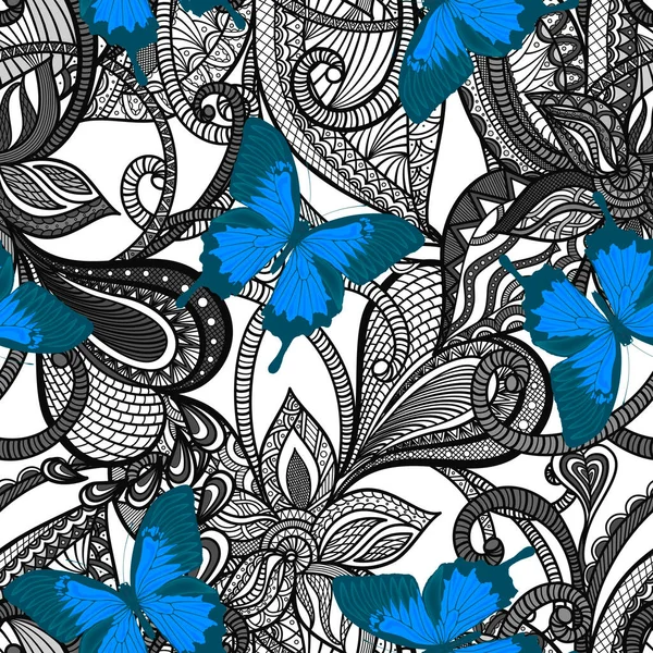 Seamless Pattern Hand Drawn Floral Elements Vector Illustration — Vetor de Stock