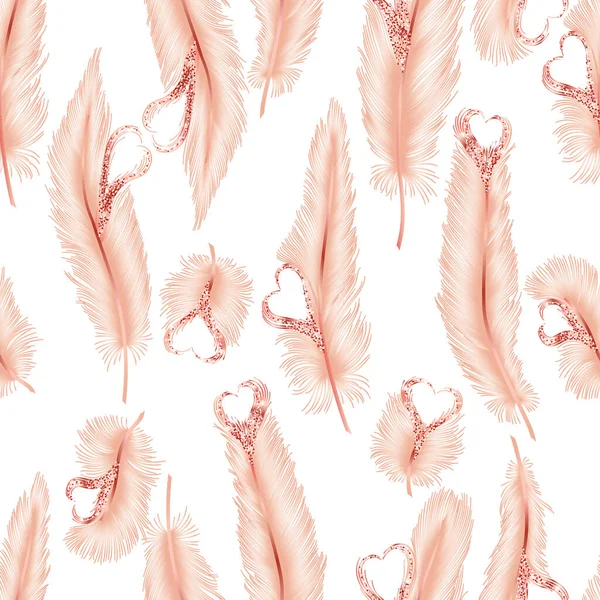 Vector Seamless Pattern Feathers Hand Made Many Bird Feather White — ストックベクタ