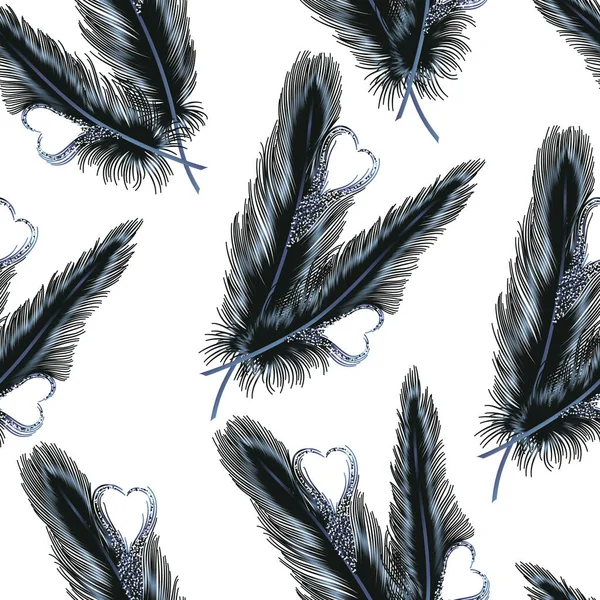 Feather Seamless Pattern Tropical Feathers — Vetor de Stock