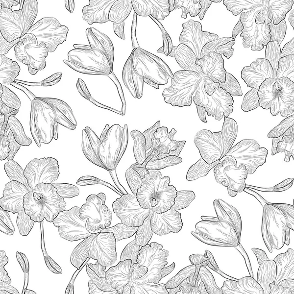 Vector Seamless Pattern White Flowers Leaves —  Vetores de Stock