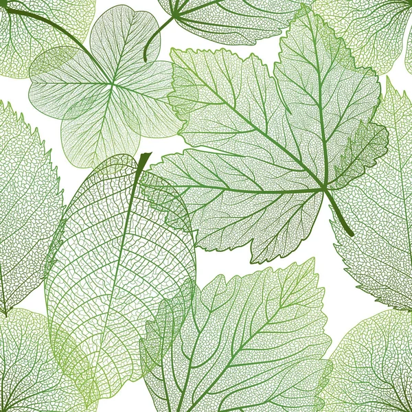 Seamless Pattern Green Leaves Vector Illustration White Background — Vettoriale Stock