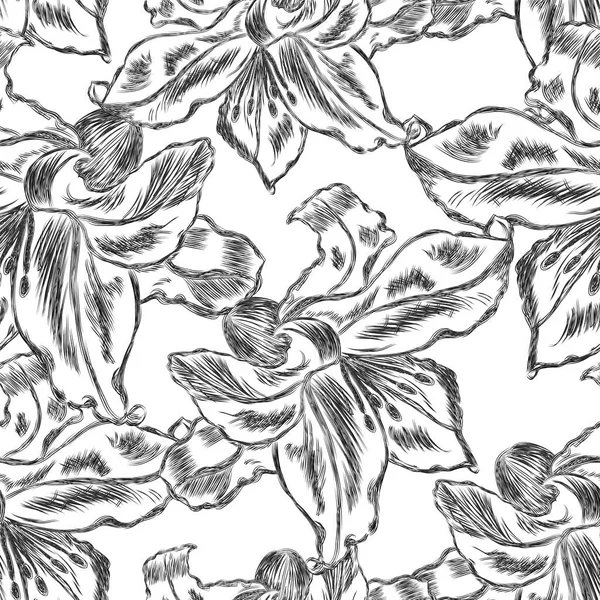 Patrón Floral Monocromo Ilustración Vectorial Sin Costuras Con Rosas Blancas — Vector de stock