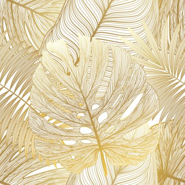 Tropikal yapraklarla kusursuz desen. Vektör illüstrasyonu