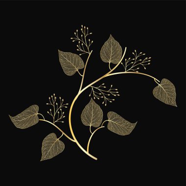 Yapraklı altın çiçekli desen. vektör illüstrasyonu