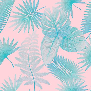 Yeşil ve sarı amber palmiyesi yapraklı tropikal bir arka plan. yaz egzotik deseni.