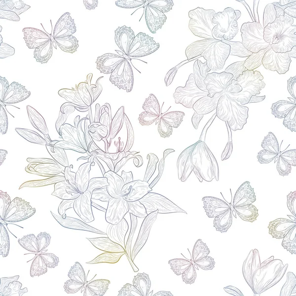 Patrón Floral Dibujado Mano Con Flores Blancas Fondo Sin Fisuras — Vector de stock