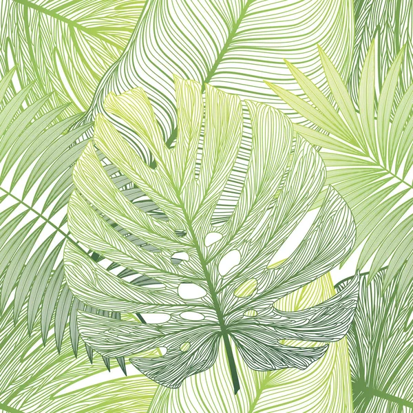 Seamless Pattern Tropical Palm Leaves Vector Illustration —  Vetores de Stock