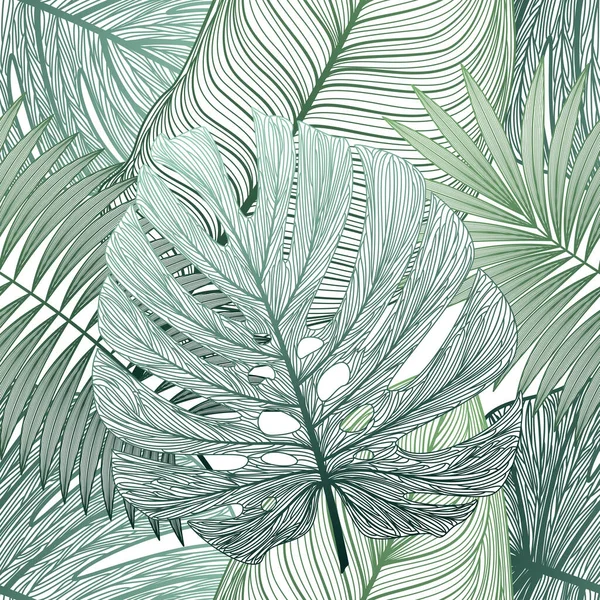Vector Abstract Palm Leaves Seamless Pattern Background — Stok Vektör