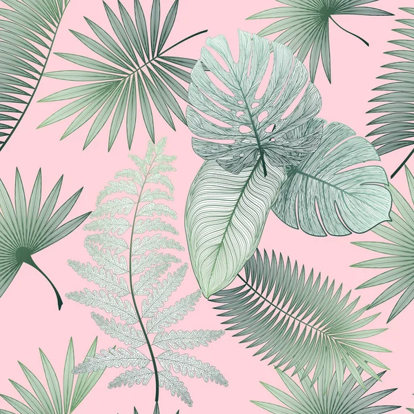 Seamless Pattern Wallpaper Tropical Leaves Summer Background Floral Print — Stok Vektör