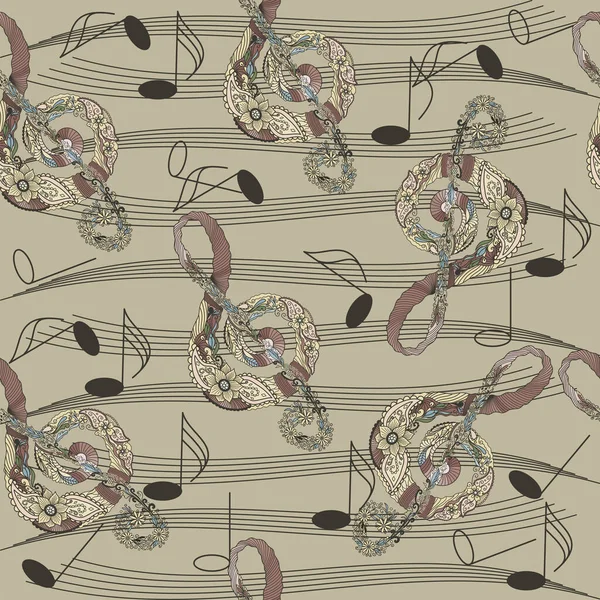 Motif Sans Couture Avec Des Notes Musique Dans Style Papier — Image vectorielle