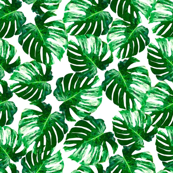 Бесшовный Рисунок Тропическими Листьями Пальмы Треугольный Стиль Многоугольная Векторная Иллюстрация — стоковый вектор