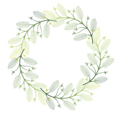 Yaprakları ve çiçekleri çelenk. Vektör Illustration