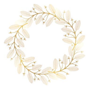 Yaprakları ve çiçekleri çelenk. Vektör Illustration