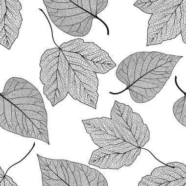 Elle çizilmiş yapraklarla kusursuz desen. vektör illüstrasyonu.