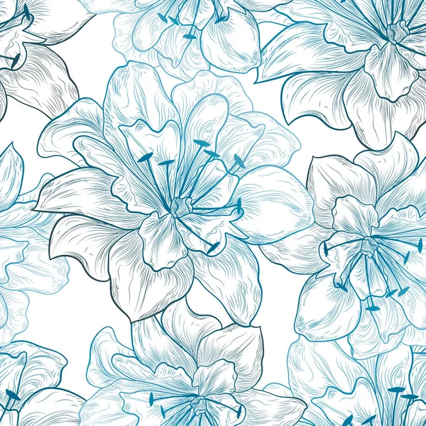 Kusursuz Desenli Elle Çizilmiş Çiçekler Vektör Illüstrasyonu — Stok Vektör