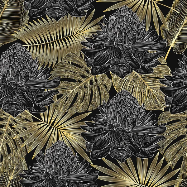 seamless pattern with tropical leaves. vector illustration